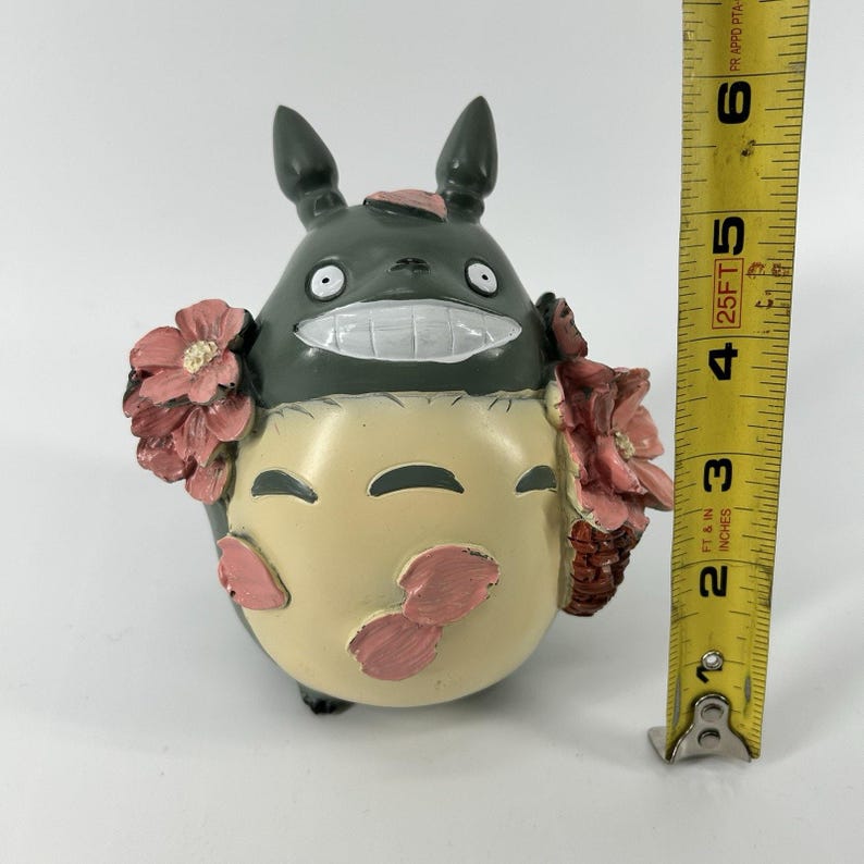 Rare Japan Studio Ghibli My Neighbor Totoro Piggy Bank Grey Pink Flowers Plastic image 6