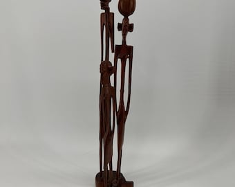 African Hand-Carved Wooden Figurine FamilyFolk Art Sculpture Handmade