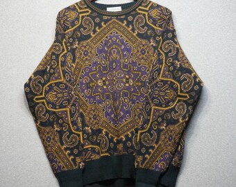 Vintage Tricots St Raphael pure merino wool sweater All Over Pattern Men Large