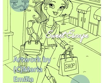 1 Shopping Digital Coloring Page