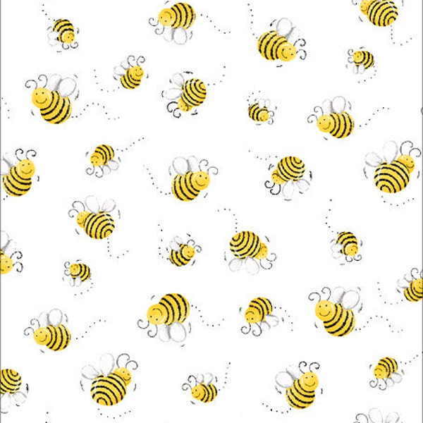 Bumble Bees on White Background ~ 100% Cotton Coordinating Fabric ~ 1/2 Yard Cut ~ 18" x 42" by Susybee Fabrics ~ SB20197