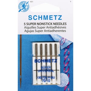 Schmetz Super Nonstick Sewing Machine Needles - 70/10 or 80/12 or 90/14 or 100/16 ~ 5 Needles per package