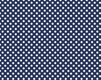 Small Cream Dots on NAVY BLUE ~ 100% Cotton Fabric ~ 1/2 yard ~ 18" x 43/44" ~ from Riley Blake ~ C610-21
