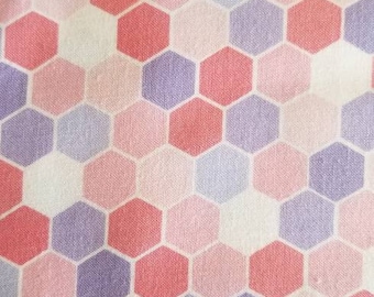 Hexagon ~ Pinks, Lavenders, White ~ Fidelia - Light Raspberry ~ 100% Cotton Fabric ~ 1/2 Yard Cut ~ 18" x 44"  by Clothworks Y2073-43