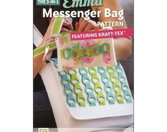 Emma 3-in-1 Messenger Bag kraft-tex sewing pattern ~ A carryall with matching wristlet and key fob. Designer: Jo Connolly