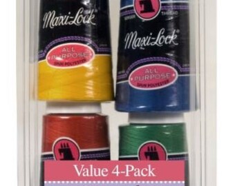 Maxi-Lock All Purpose Thread Pack - Brights - Poppy Red, Blue, Gold Yellow, Emerald Green - 3000 yards each
