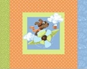 Hard to Find RARE ~ ZIG, the Flying Ace Dog - 100% Cotton Fabric - Pillow PANEL - 15" x 44" by Susybee - 3 different designs on one panel