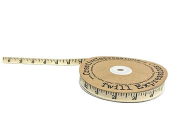 Tape Measure 100% Cotton Twill Tape for craft use ~ Off White or Black  or Yellow ~ 3-yard cut ~ 1/2" wide, shows inch markings 1-12.