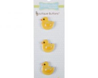 Duck Buttons - 3 plastic button pieces per card - Babyville Boutique ~ Playful Pond Collection