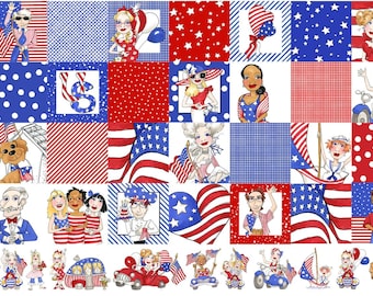 US Medley or Strip or Border ~ Panel Fabric ~ 100% Cotton Fabric by Loralie Designs
