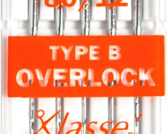 Klasse Overlock/Serger Machine Needles ~ Serger Type B, Serger Type   OR Serger Type K ~ 5 ct ~ Size 80/12