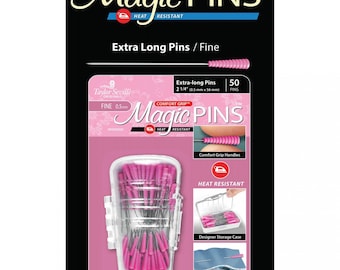 MAGIC PINS ~ 50 Fine 0.5mm Pins ~ Sewing and Quilting pins ~ 2 1/4" Extra-Long Pink Pins ~Comfort Grip and Heat Resistant ~ Taylor Seville
