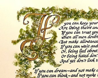 Graduate/If by Rudyard Kipling/Calligraphy/For Him/Fathers day/on 8.5 x 11/print of hand lettered original/Paper only