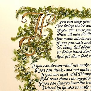 Graduate/If by Rudyard Kipling/Calligraphy/For Him/Fathers day/on 8.5 x 11/print of hand lettered original/Paper only