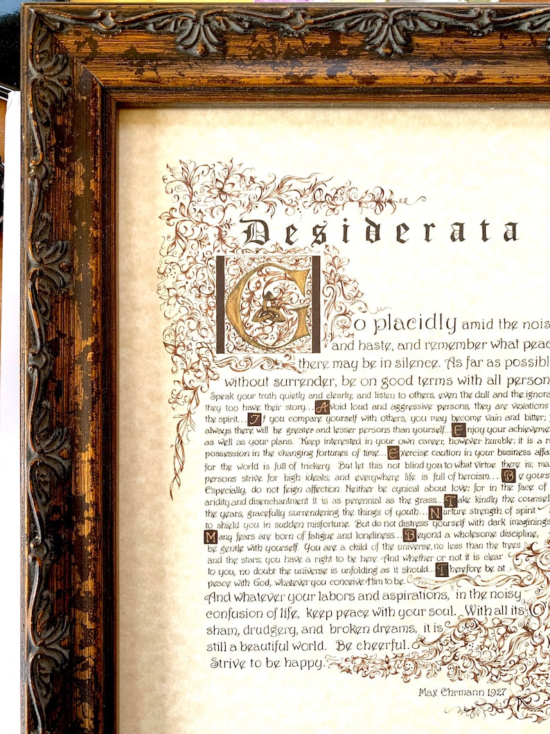 Desiderata/print of Original/Gold/Brown/gift for Graduate/Gift for Dad/Gift for Son 8.5x11 OR 11x14 image 1