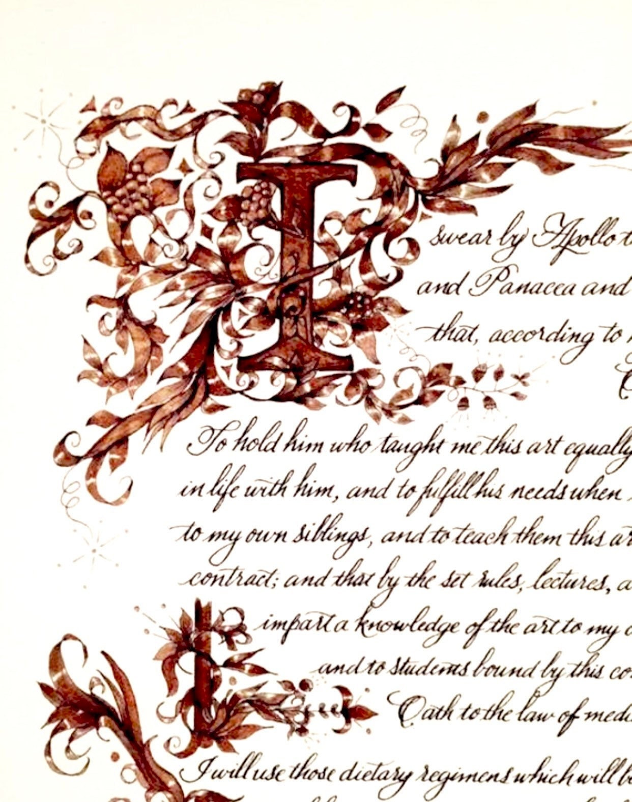 Hippocratic Oath/11x17/ Gold/ Custom Calligraphy/Print of Hand Done Original/Old World/Gift for MD/Doctor/On White 67 lb Paper