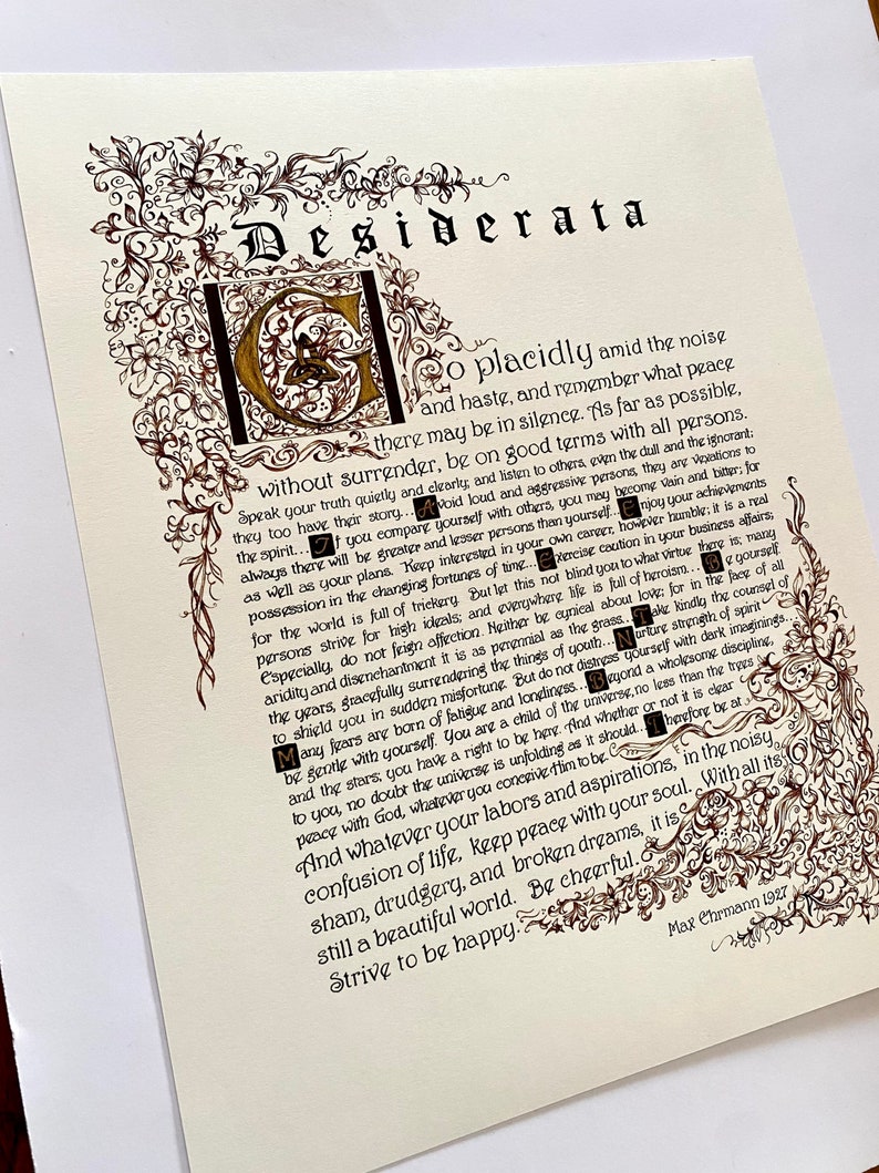 Desiderata/print of Original/Gold/Brown/gift for Graduate/Gift for Dad/Gift for Son 8.5x11 OR 11x14 image 8