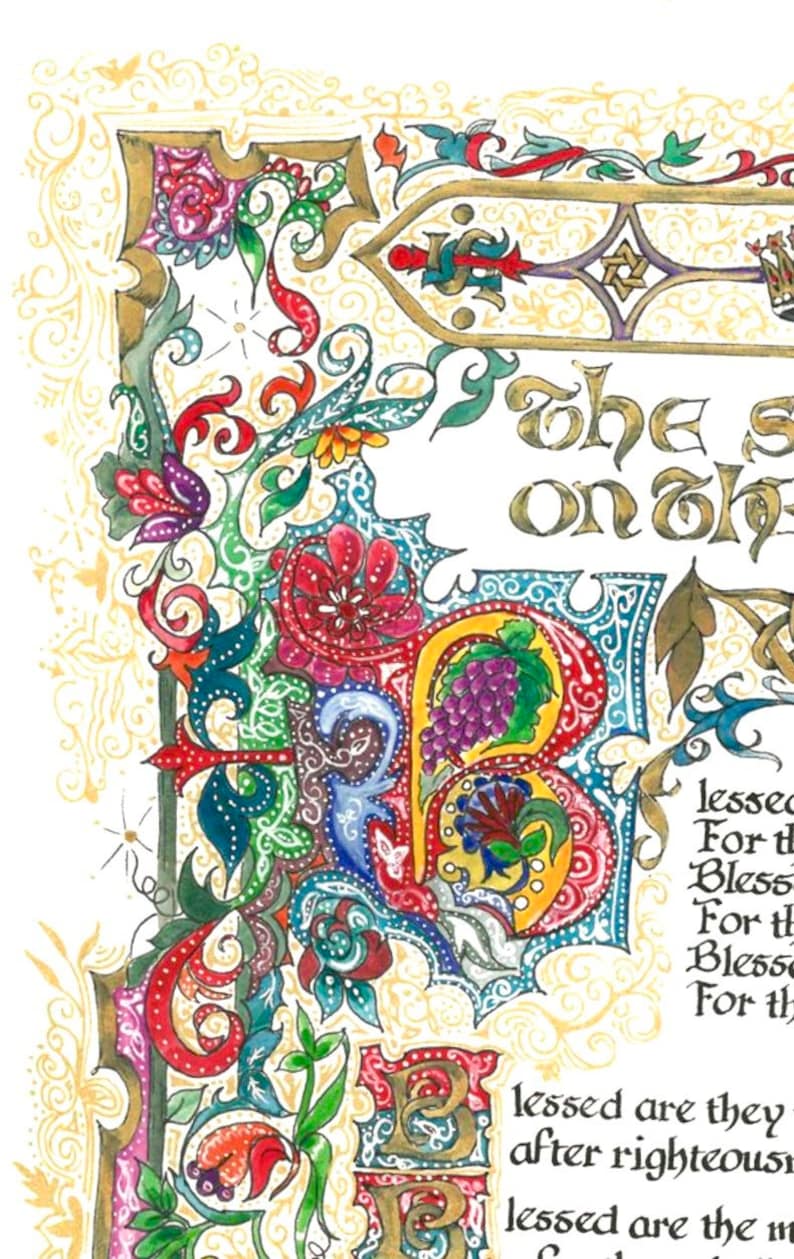 Sermon on the Mount Art Print, Beatitudes, Calligraphy (Paper Only) image 3