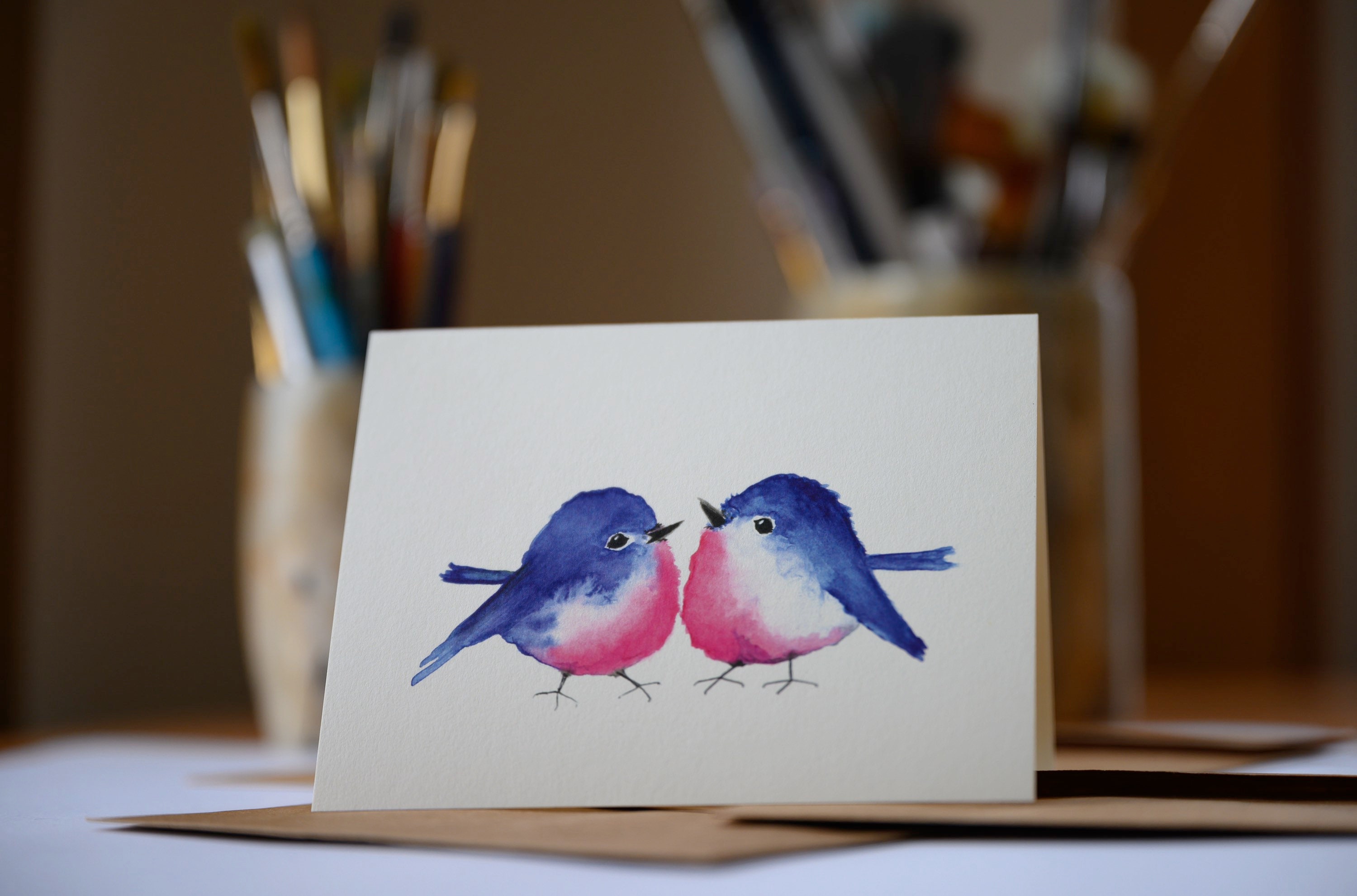 Chubby Bluebird Note Cards, Watercolor Bird Thank You Cards, Set of 6 ...