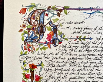 PSALM 91/Gift for Her/Gift for Mom/Gift for Him/Psalm 91/The Promise Psalm/Print/NKJV/Old World Art/Bible Art/Vibrant Color/ 11x14/8.5x11