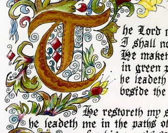 The 23rd Psalm/Psalm 23/The Shepherds Psalm/5x7 OR 8.5x11/Print of By Hand Original/110#Paper/Scripture Art/Bible Art/Old World/Old English