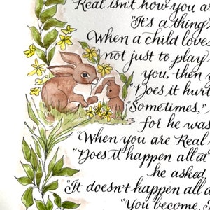 Velveteen rabbit/becoming real/print of original/copy of Hampton/laser printed/8.5x11 OR 11x17