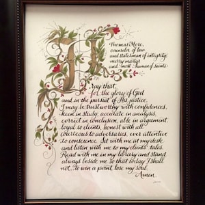 Lawyers Prayer/Print of Original Hand Done/8.5x 11/Thomas More/Calligraphy/for 8x10/Paper Only