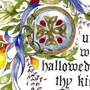 The Lord&#39;s Prayer/Infinity Knot/Celtic Knot/Our Father/Old World/watercolor/Canterbury Font/Blue/8.5x11 Or 11x14/Print of original