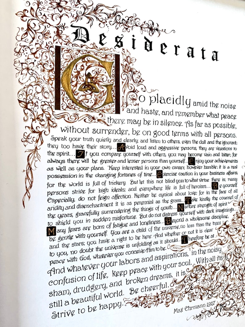 Desiderata/print of Original/Gold/Brown/gift for Graduate/Gift for Dad/Gift for Son 8.5x11 OR 11x14 image 5