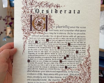 Desiderata Poem Print: Brown & Gold Calligraphy Art