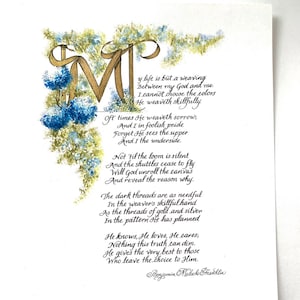 My Life is but a Weaving/Tapestry Poem/Blue hydrangea/The Tapestry/Corrie ten Boom/8.5x11/print/Paper Only