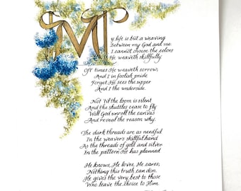 My Life is but a Weaving/Tapestry Poem/Blue hydrangea/The Tapestry/Corrie ten Boom/8.5x11/print of original