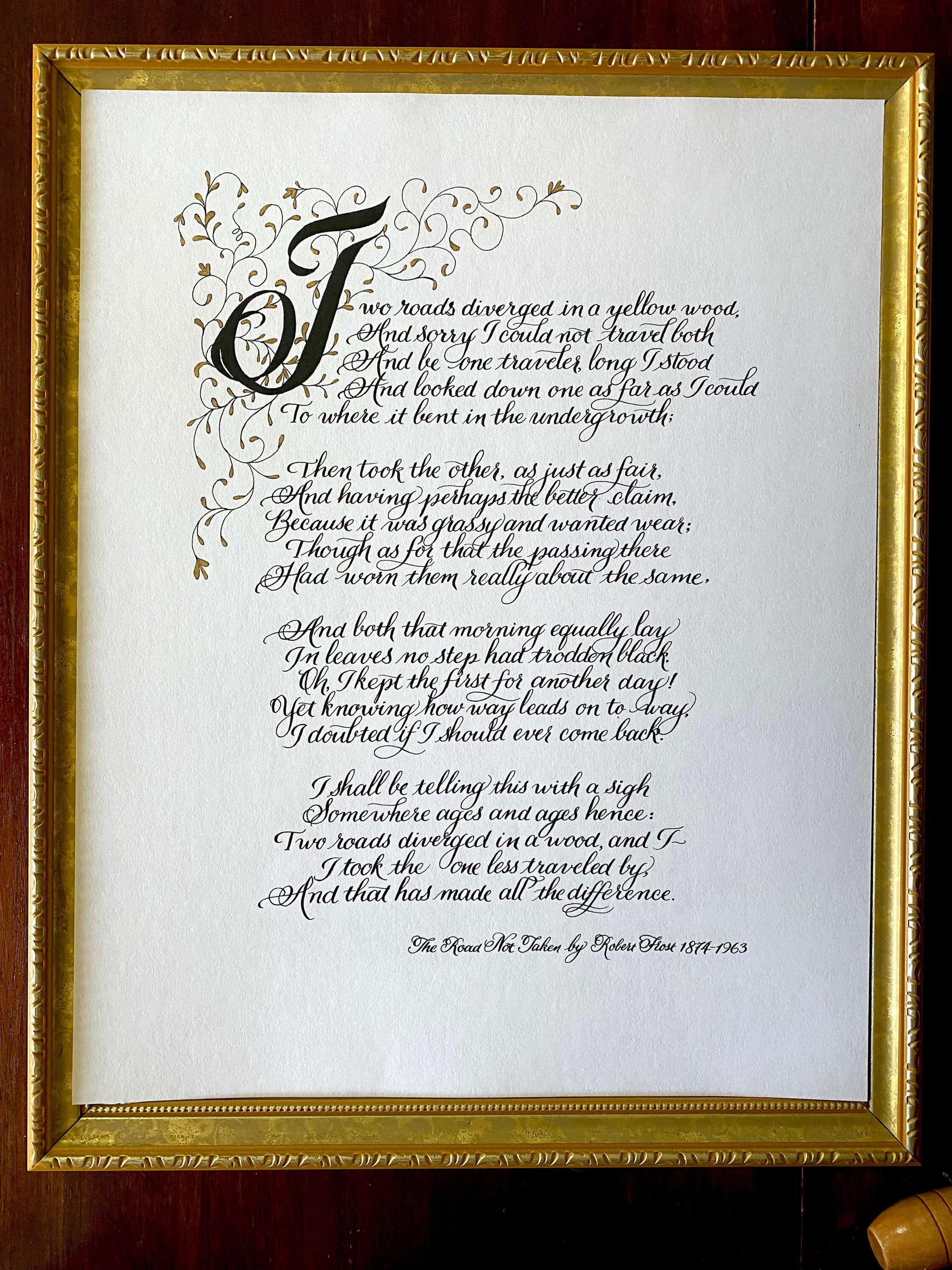 Robert Frost Poem Print: the Road Not Taken, Gold Tipped