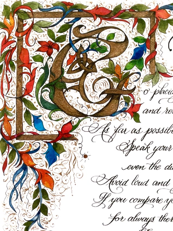 Desiderata Poem Print, Custom Calligraphy, Old World Art