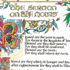 Sermon on the Mount Art Print, Beatitudes, Calligraphy (Paper Only) image 2