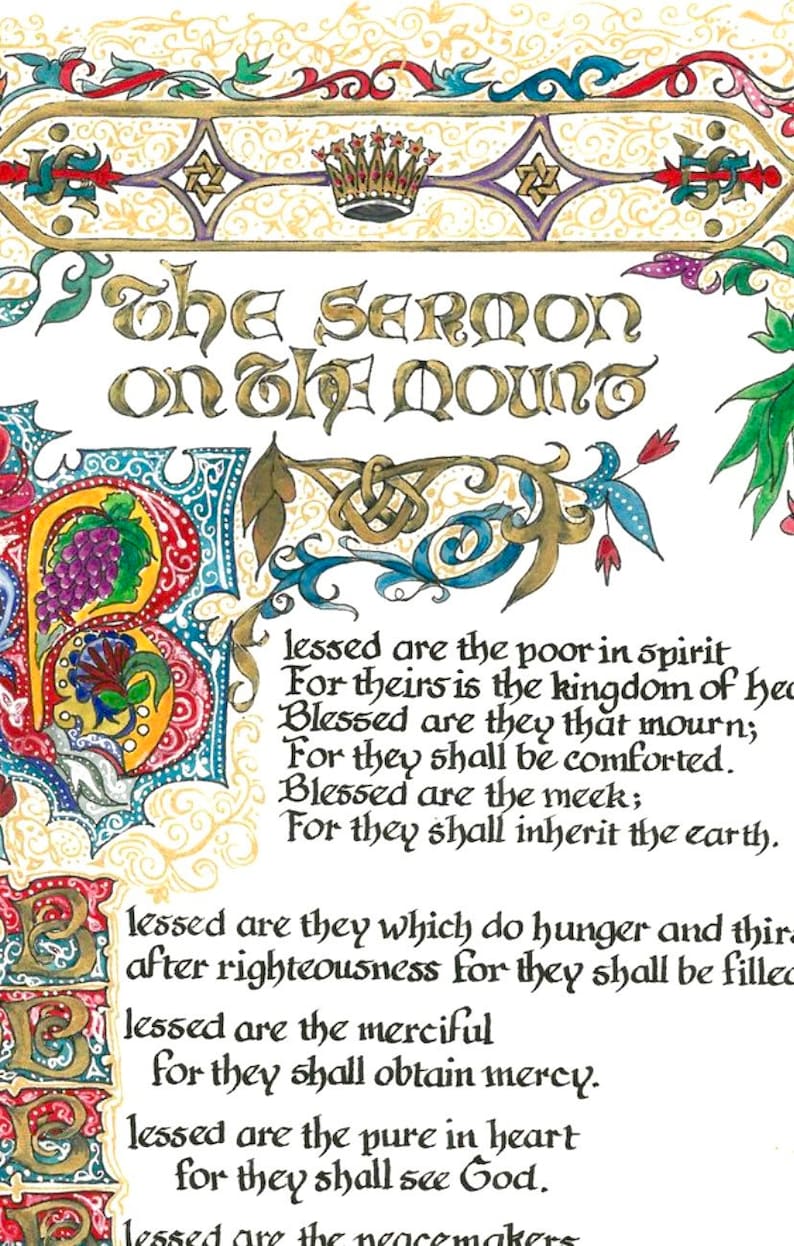 Sermon on the Mount Art Print, Beatitudes, Calligraphy (Paper Only) image 2
