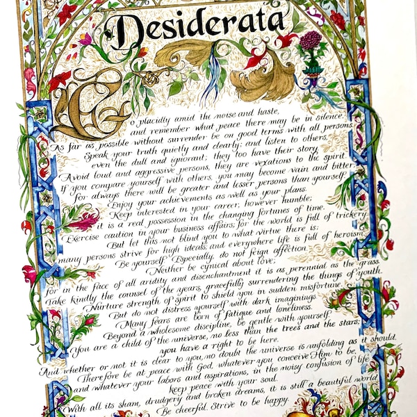 Desiderata Poem Print: Max Ehrmann, Gold Filigree Art