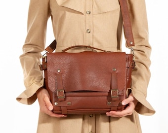 French Style Leather Shoulder Bag: Handmade Vintage Crossbody Purse