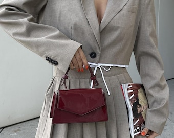 Red Patent Leather Shoulder Bag: Envelope Mini Purse, Elegant Handbag
