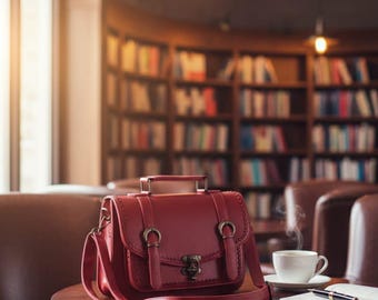 Red Vegan Leather Shoulder Bag, Vintage Style Handbag
