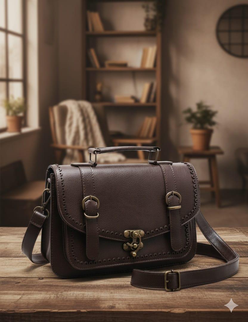 Sac Bandoulière Vintage En Cuir Marron - Maroquinerie Paris, Occasion Très Bon état, Petit Format