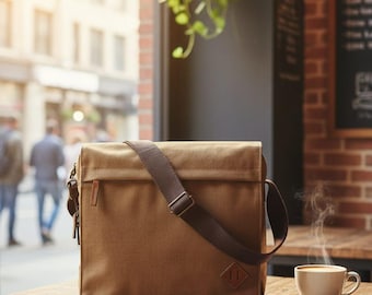 Canvas Laptop Messenger Bag, Unisex Satchel, Travel Work Bag