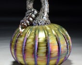 Hand Blown Glass Pumpkin in Green, Yellow, Pink, Red, and Metallic Blue, Purple, Silver, Gold
