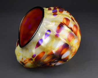 Coral Inspired Hand Blown Glass Bowl in Black, Red, Yellow, and Metallic Purple