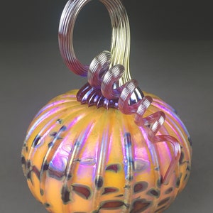 Hand Blown Glass Pumpkin in Yellow , Pink, Red, and Metallic Blue, Purple, Silver, Gold