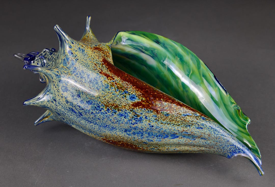 Hand Blown Glass Sculpted Seashell in Blue, Green, and Red - Etsy