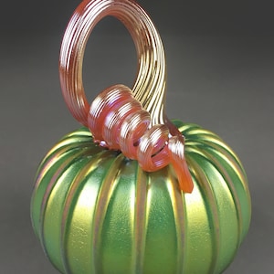 Hand Blown Glass Pumpkin in Green, Yellow, Pink, Red, and Metallic Blue, Purple, Silver, Gold