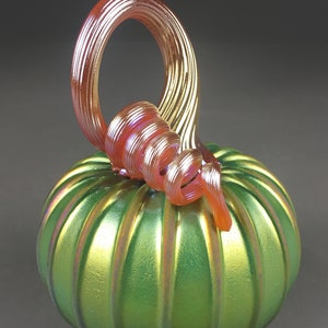 Hand Blown Glass Pumpkin in Green, Yellow, Pink, Red, and Metallic Blue, Purple, Silver, Gold