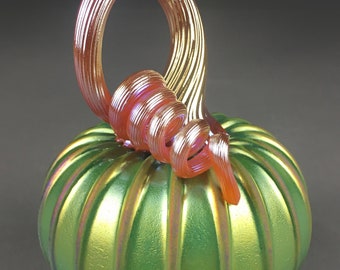 Hand Blown Glass Pumpkin in Green, Yellow, Pink, Red, and Metallic Blue, Purple, Silver, Gold