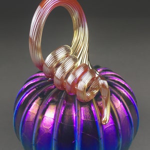 Hand Blown Glass Pumpkin in Yellow , Pink, Red, and Metallic Blue, Purple, Silver, Gold